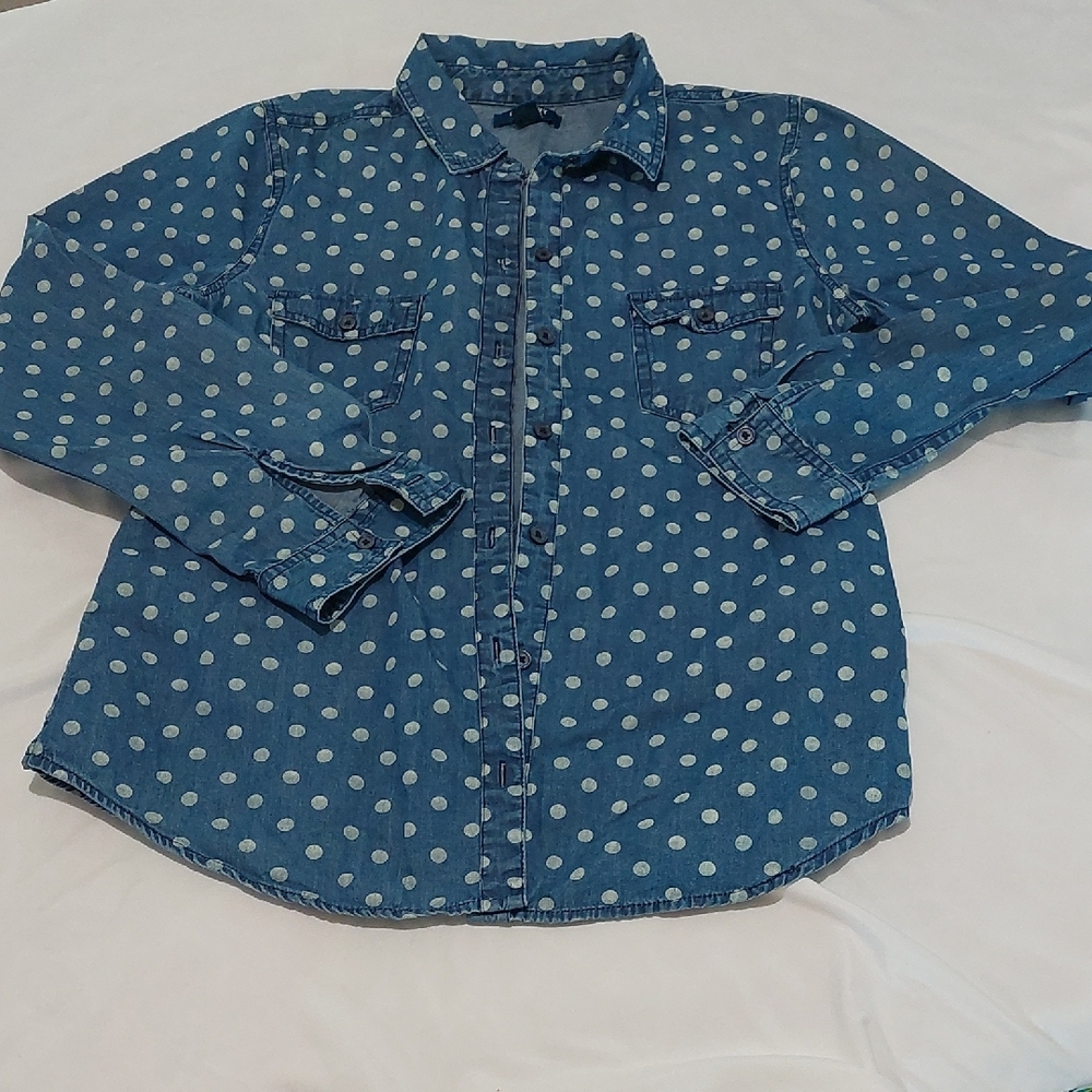 Old Navy Blue and White Casual Button Down Shirt